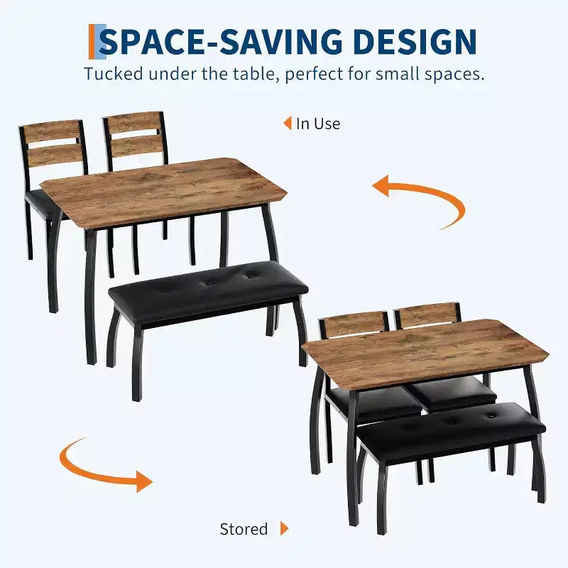 COZONY 5-Piece Dining Table Set with Wooden Table, Upholstered Bench and 2 Chairs, Space-Saving Dinette Set for Studio, Kitchen, Dining Room