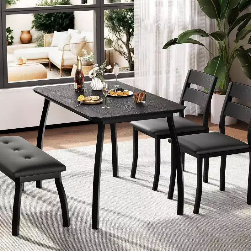 COZONY 5-Piece Dining Table Set with Wooden Table, Upholstered Bench and 2 Chairs, Space-Saving Dinette Set for Studio, Kitchen, Dining Room