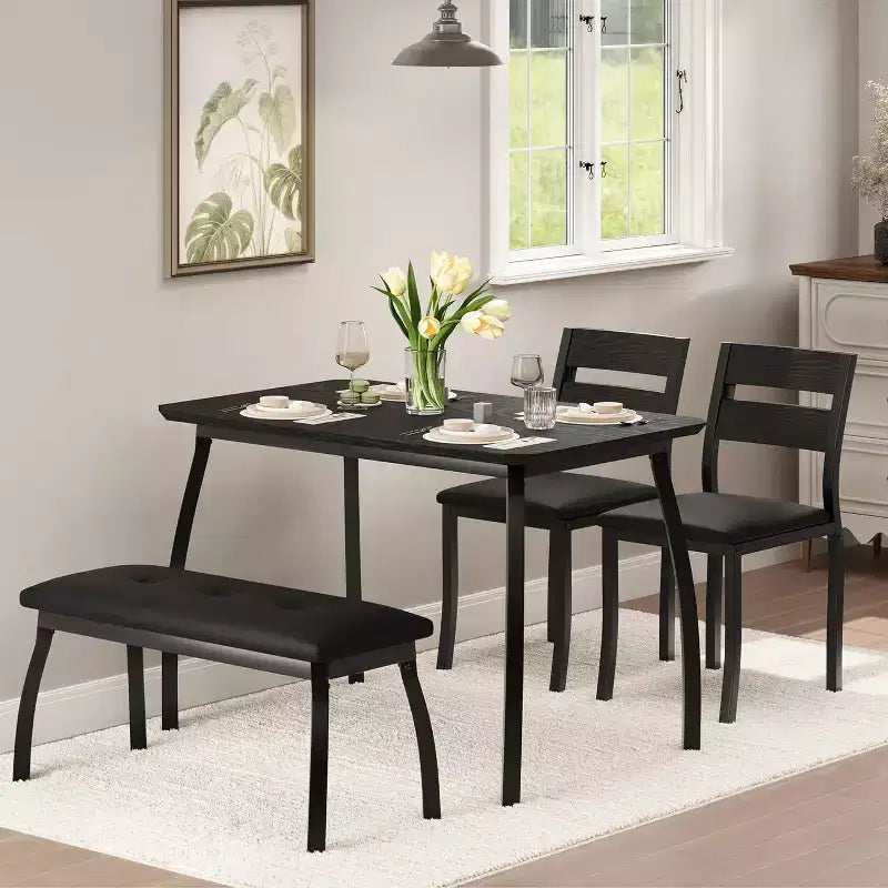 COZONY 5-Piece Dining Table Set with Wooden Table, Upholstered Bench and 2 Chairs, Space-Saving Dinette Set for Studio, Kitchen, Dining Room