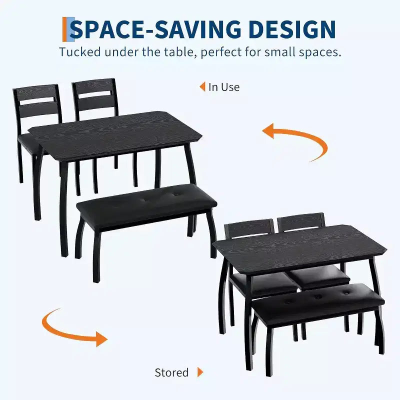 COZONY 5-Piece Dining Table Set with Wooden Table, Upholstered Bench and 2 Chairs, Space-Saving Dinette Set for Studio, Kitchen, Dining Room