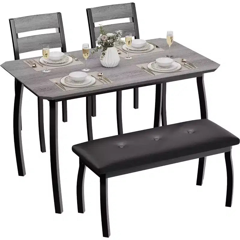 COZONY 5-Piece Dining Table Set with Wooden Table, Upholstered Bench and 2 Chairs, Space-Saving Dinette Set for Studio, Kitchen, Dining Room