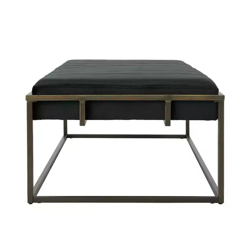 Panca Pouf in Velluto Imbottita con Finiture in Ottone, Nera