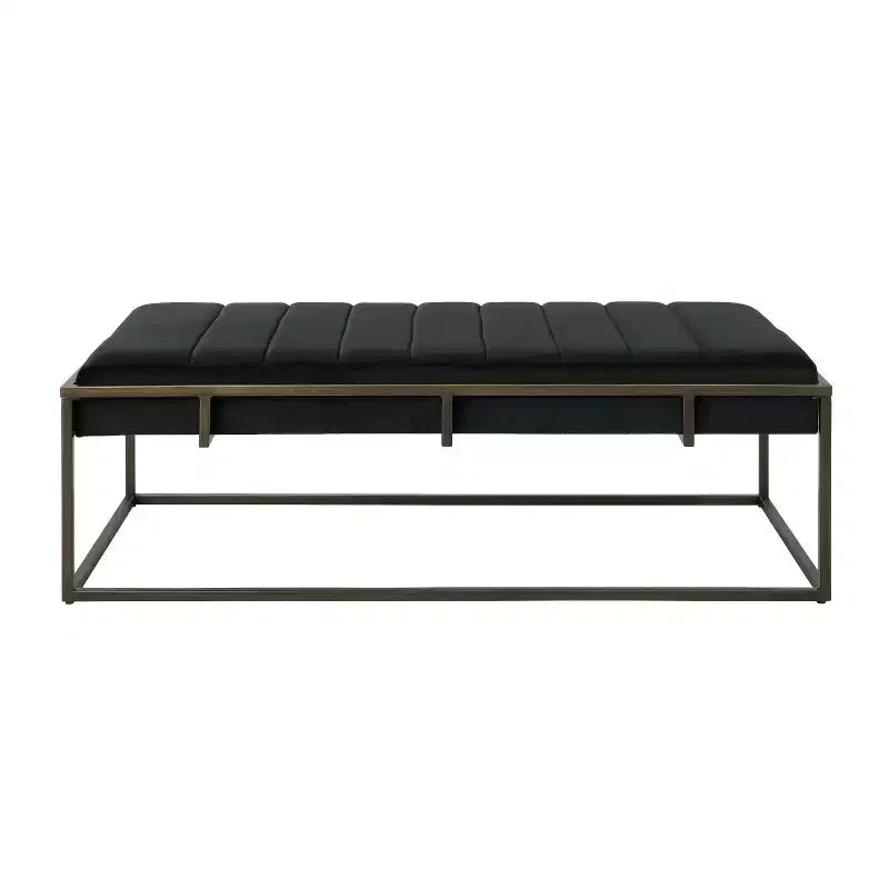 Panca Pouf in Velluto Imbottita con Finiture in Ottone, Nera