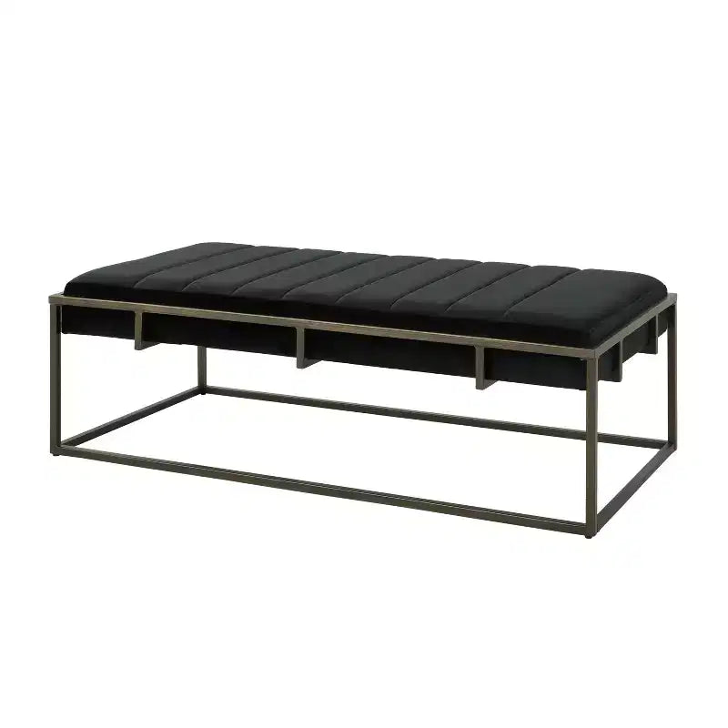 Panca Pouf in Velluto Imbottita con Finiture in Ottone, Nera