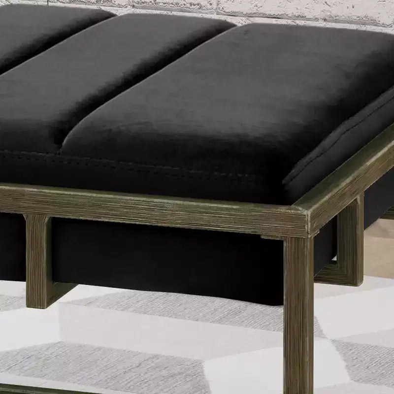 Panca Pouf in Velluto Imbottita con Finiture in Ottone, Nera