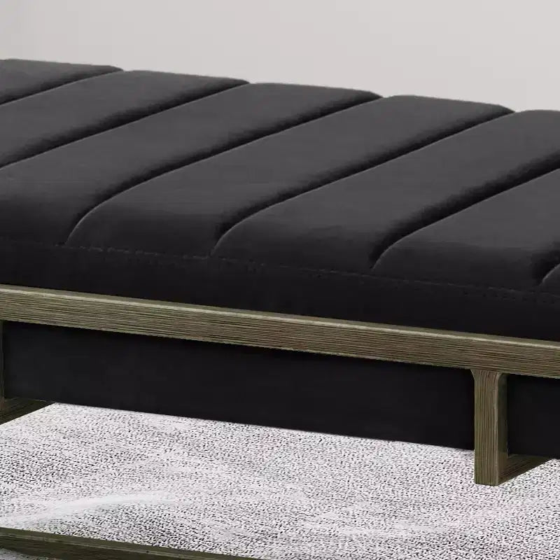 Panca Pouf in Velluto Imbottita con Finiture in Ottone, Nera
