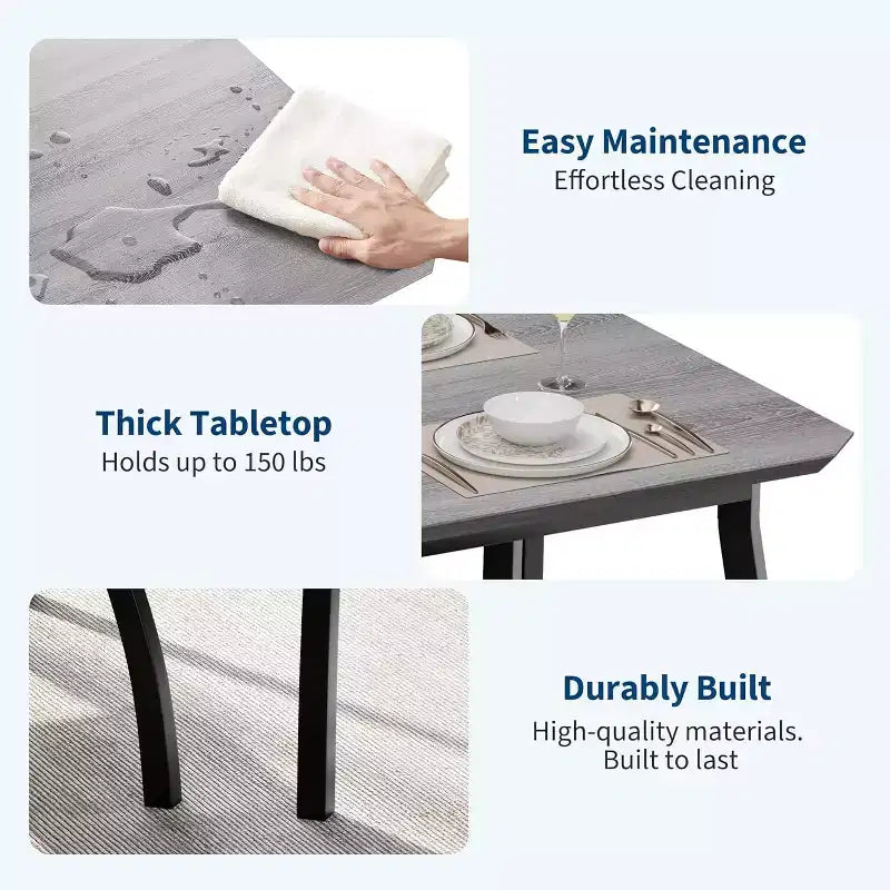 5-Piece Wood Dining Table Set, Upholstered Bench and 2 Chairs, Space-Saving Dinette Set for Studio, Kitchen, Dining Room
