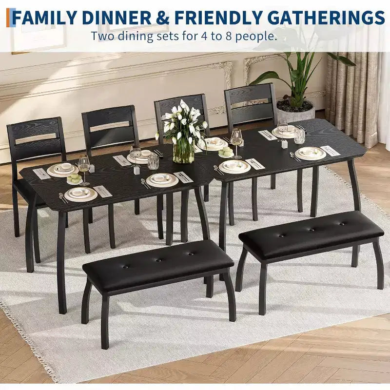 5-Piece Wood Dining Table Set, Upholstered Bench and 2 Chairs, Space-Saving Dinette Set for Studio, Kitchen, Dining Room