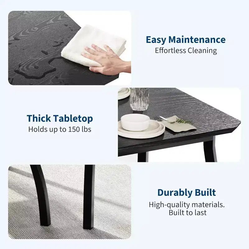 5-Piece Wood Dining Table Set, Upholstered Bench and 2 Chairs, Space-Saving Dinette Set for Studio, Kitchen, Dining Room