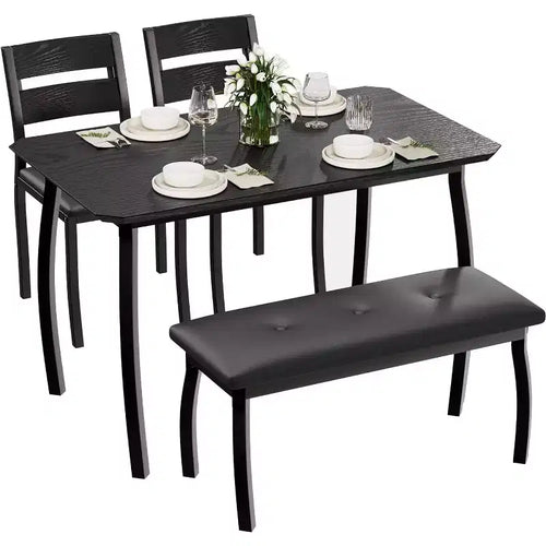 5-Piece Wood Dining Table Set, Upholstered Bench and 2 Chairs, Space-Saving Dinette Set for Studio, Kitchen, Dining Room