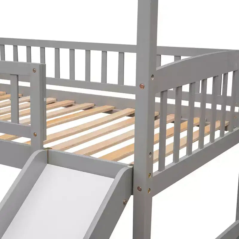 Lit mezzanine Bellemave jumeau avec toboggan et échelle, lit mezzanine maison pour enfants, lit mezzanine en bois, pour garçons et filles, maison grise
