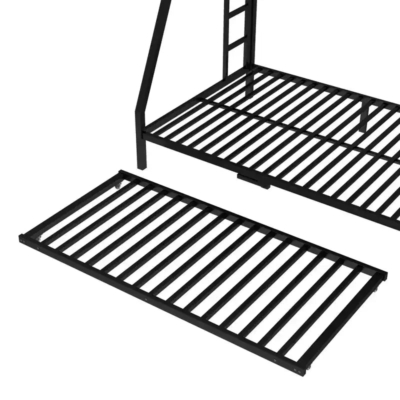 Bellemave Lit Superposé en Métal avec Lit Gigogne, Lits Superposés Jumeaux sur Entiers avec Balustrade, Lit Gigogne et Échelle pour Enfants/Adolescents, Adultes, Pas de Sommier Tapissier Requis, Noir