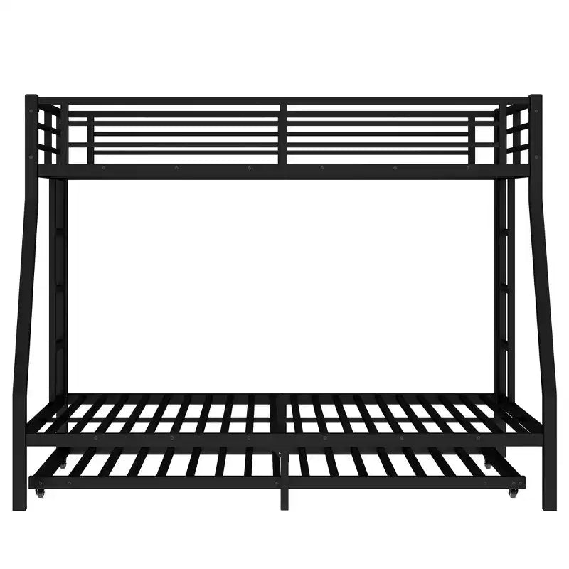 Bellemave Metal Bunk Bed with Trundle, Twin Over Full Bunk with Guardrail Trundle and Ladder for Kids/Teenagers, Adults, No Box Spring Needed Black