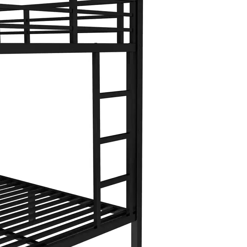Bellemave Lit Superposé en Métal avec Lit Gigogne, Lits Superposés Jumeaux sur Entiers avec Balustrade, Lit Gigogne et Échelle pour Enfants/Adolescents, Adultes, Pas de Sommier Tapissier Requis, Noir