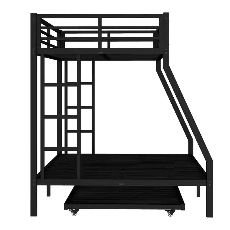 Bellemave Lit Superposé en Métal avec Lit Gigogne, Lits Superposés Jumeaux sur Entiers avec Balustrade, Lit Gigogne et Échelle pour Enfants/Adolescents, Adultes, Pas de Sommier Tapissier Requis, Noir