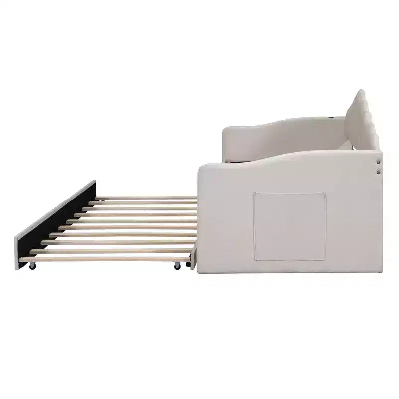 Bellemave Twin Size daybed with Trundle for Adults, Kids, Girls, Teens, daybeds with Trundle for Living Room, Velvet,Beige