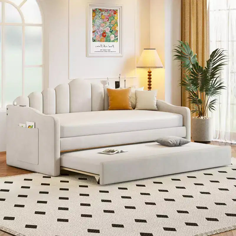 Bellemave Twin Size daybed with Trundle for Adults, Kids, Girls, Teens, daybeds with Trundle for Living Room, Velvet,Beige