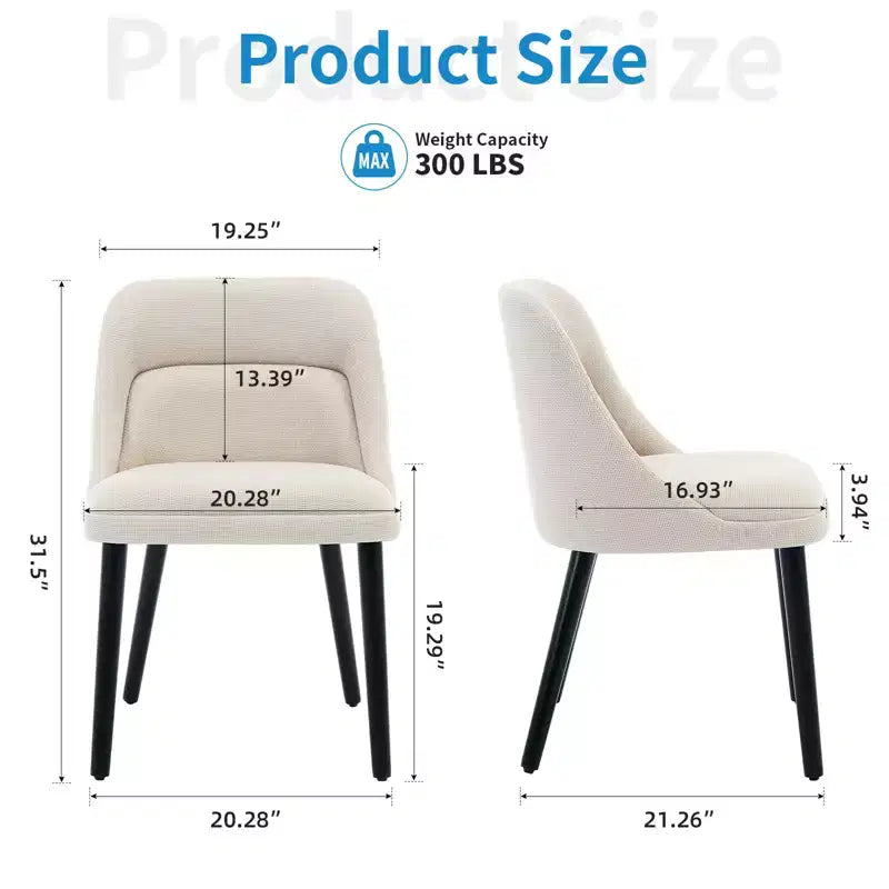 Set of 2 Dining Chairs with Wood Legs, Upholstered Linen Fabric for Kitchen, Dining Room, Cafe, Living Room