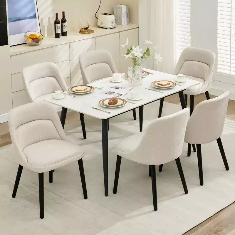 Set of 2 Dining Chairs with Wood Legs, Upholstered Linen Fabric for Kitchen, Dining Room, Cafe, Living Room