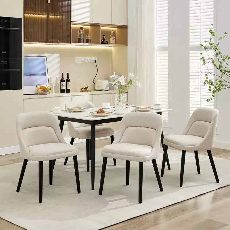 Set of 2 Dining Chairs with Wood Legs, Upholstered Linen Fabric for Kitchen, Dining Room, Cafe, Living Room
