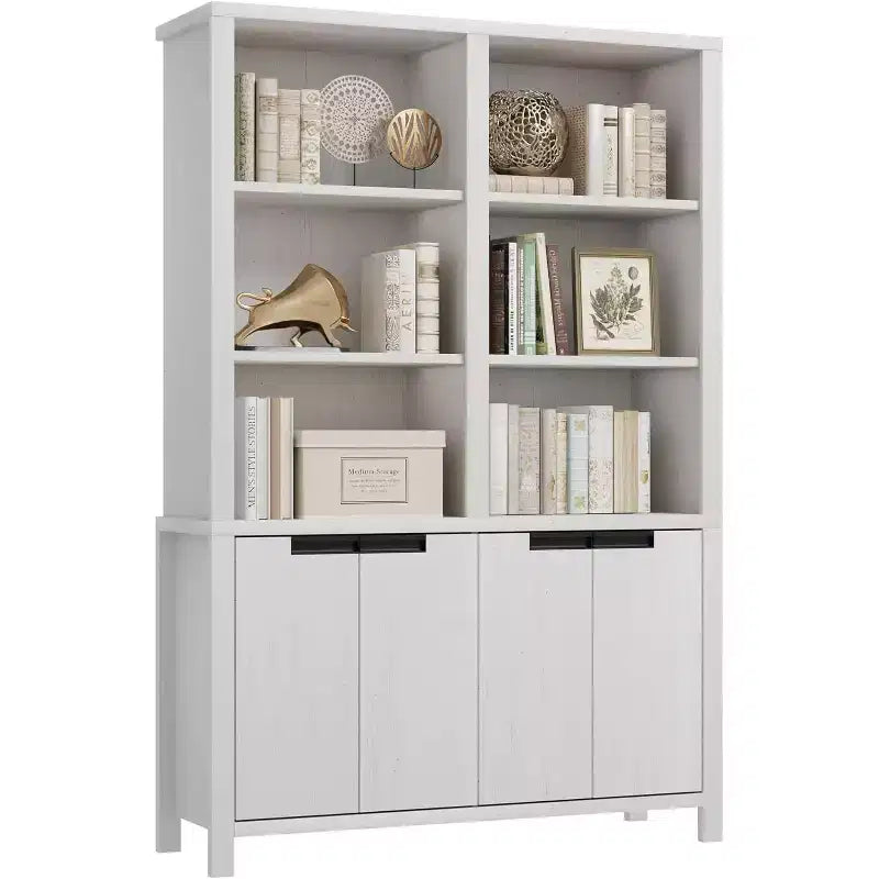 Libreria a colonna doppia 70.7" Grigia/Bianca in Stile Rustico con Ante, 5 Ripiani