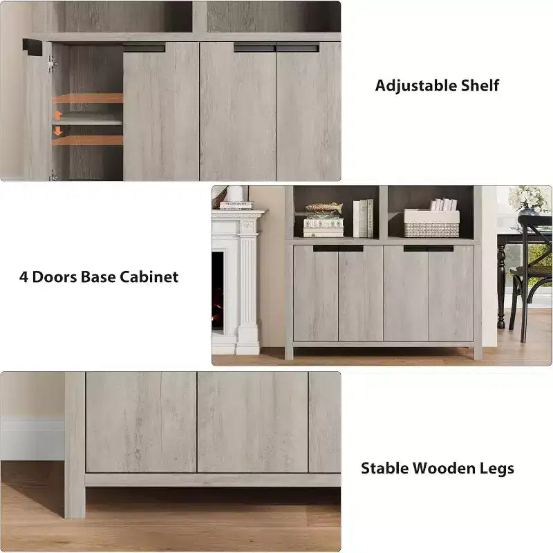 Libreria a colonna doppia 70.7" Grigia/Bianca in Stile Rustico con Ante, 5 Ripiani
