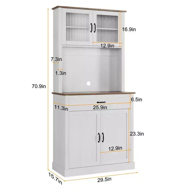 COZONY Meuble de cuisine haut de 70 pouces avec support à micro-ondes et bar à café, buffet autoportant en bois avec 4 portes et étagères réglables pour salle à manger