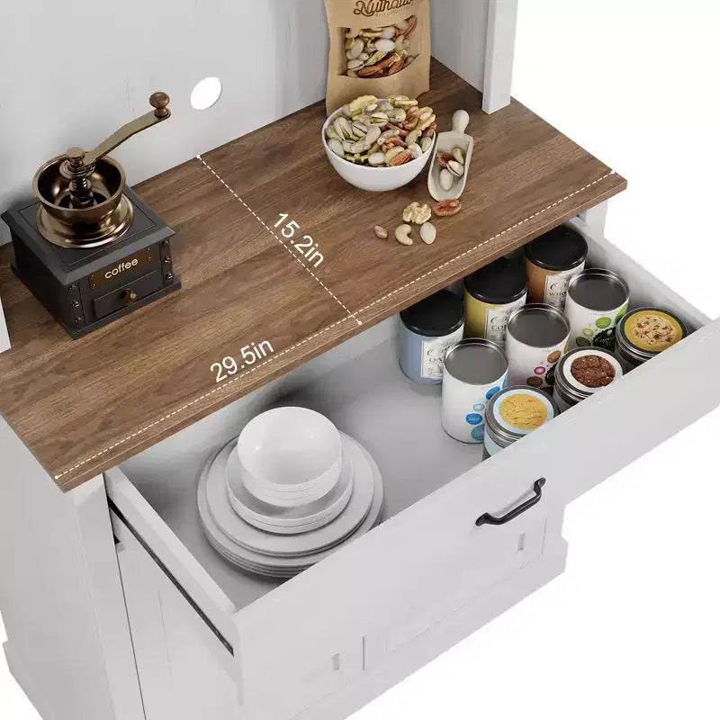 COZONY Meuble de cuisine haut de 70 pouces avec support à micro-ondes et bar à café, buffet autoportant en bois avec 4 portes et étagères réglables pour salle à manger