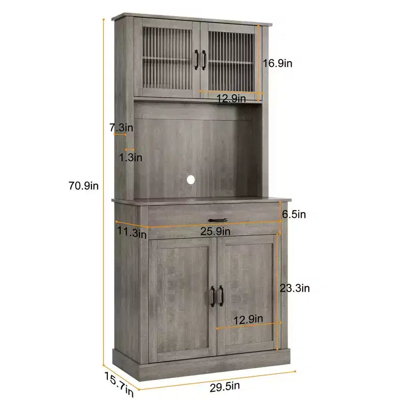 COZONY Meuble de cuisine haut de 70 pouces avec support à micro-ondes et bar à café, buffet autoportant en bois avec 4 portes et étagères réglables pour salle à manger