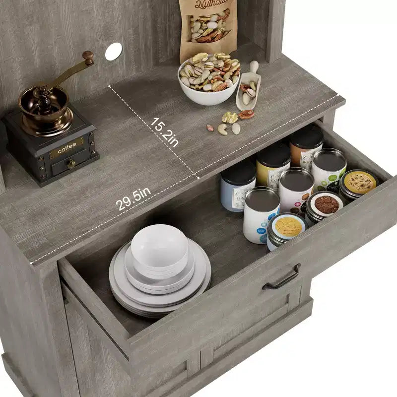 COZONY Meuble de cuisine haut de 70 pouces avec support à micro-ondes et bar à café, buffet autoportant en bois avec 4 portes et étagères réglables pour salle à manger