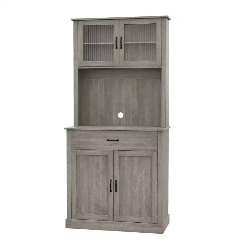 COZONY Meuble de cuisine haut de 70 pouces avec support à micro-ondes et bar à café, buffet autoportant en bois avec 4 portes et étagères réglables pour salle à manger