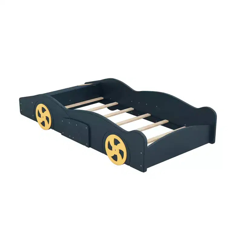 Bellemave Full Size Race Car-Shaped Platform Bed,Wood Platform Bed Frame with Wheels and Storage,for Girls Boys Teenagers, Dark Blue