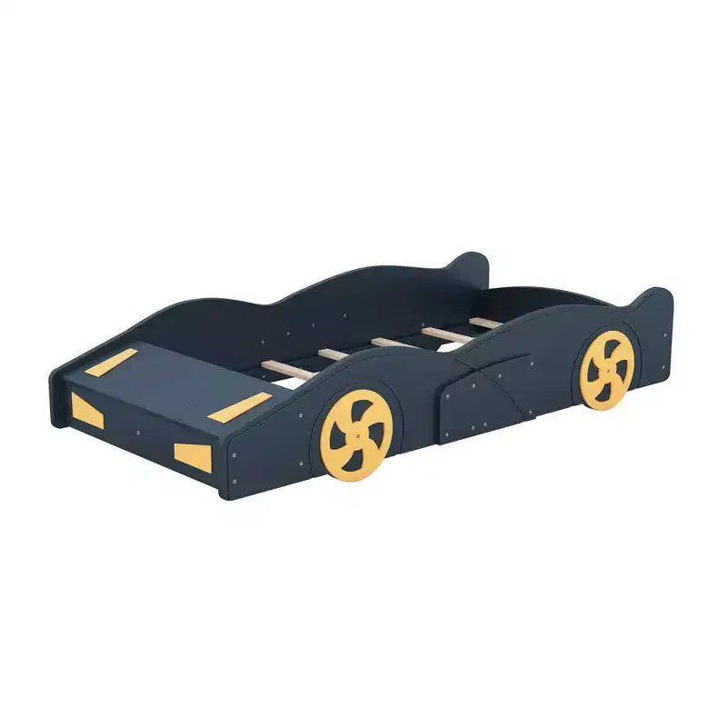 Bellemave Full Size Race Car-Shaped Platform Bed,Wood Platform Bed Frame with Wheels and Storage,for Girls Boys Teenagers, Dark Blue