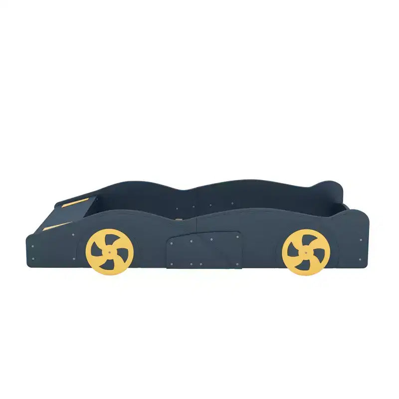 Bellemave Full Size Race Car-Shaped Platform Bed,Wood Platform Bed Frame with Wheels and Storage,for Girls Boys Teenagers, Dark Blue
