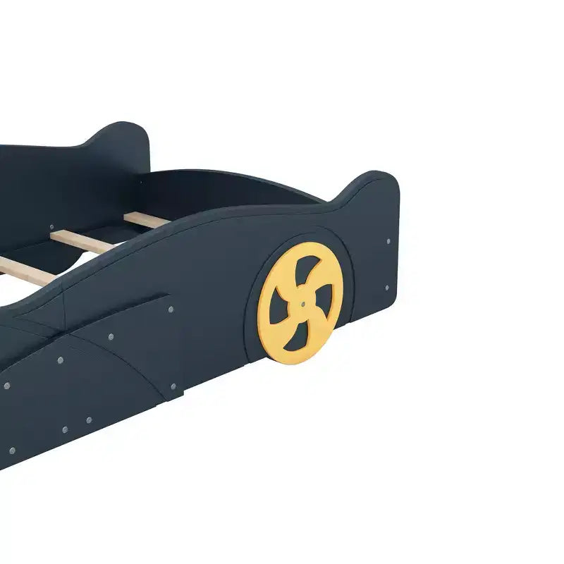 Bellemave Full Size Race Car-Shaped Platform Bed,Wood Platform Bed Frame with Wheels and Storage,for Girls Boys Teenagers, Dark Blue