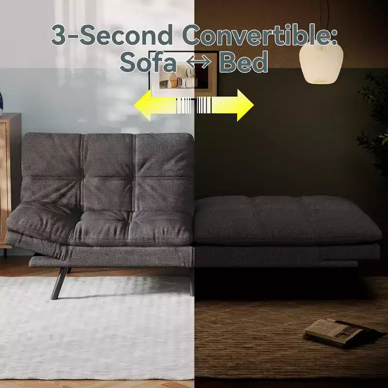 Dyonery 71 Canapé-lit convertible en mousse à mémoire de forme, causeuse moderne pour salon, accoudoirs et dossier réglables, en tissu de lin - Gris clair