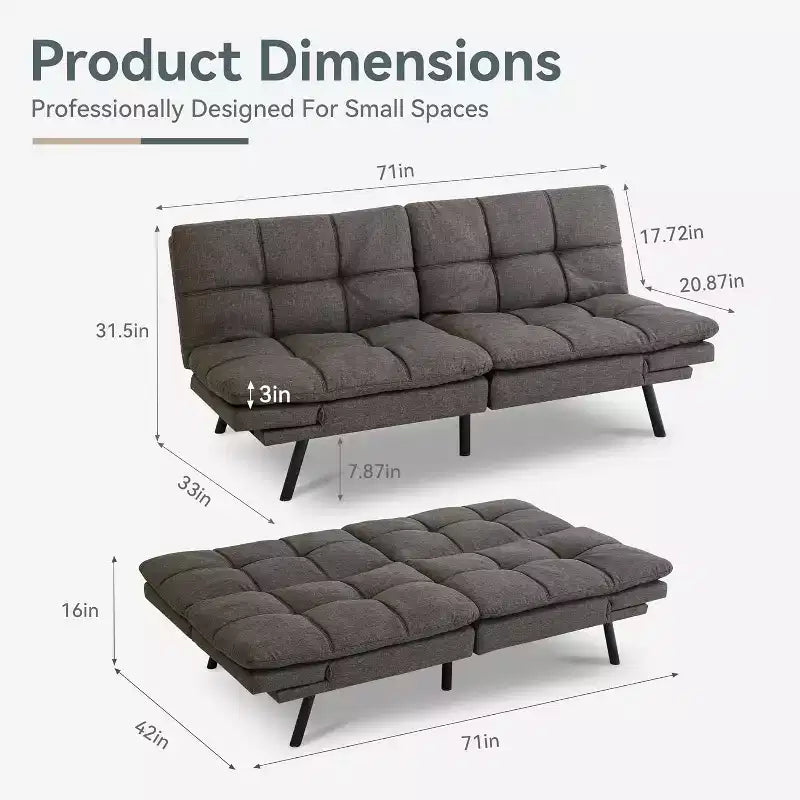 Dyonery 71 Canapé-lit convertible en mousse à mémoire de forme, causeuse moderne pour salon, accoudoirs et dossier réglables, en tissu de lin - Gris clair