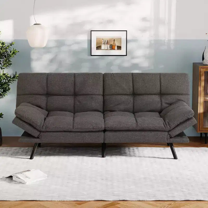 Dyonery 71 Canapé-lit convertible en mousse à mémoire de forme, causeuse moderne pour salon, accoudoirs et dossier réglables, en tissu de lin - Gris clair