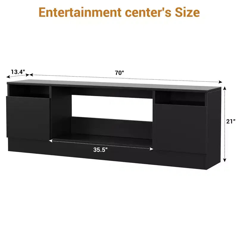 Modern TV Stand for TVs Up to 75'', 70 Wooden Entertainment Center with Storage, Compatible with 36 Electric Fireplace (Fireplace Not Included)