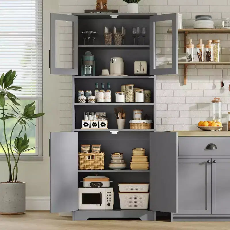 Tall Storage Cabinet with Glass Doors, 67 Freestanding Pantry Cabinet with Adjustable Shelves for Kitchen and Living Room