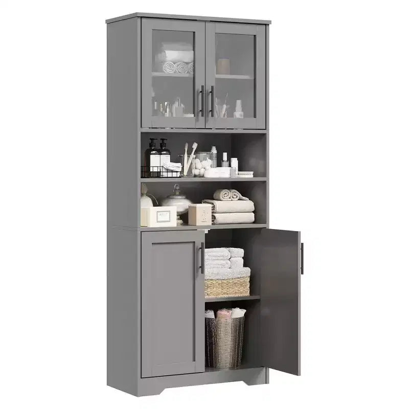 Tall Storage Cabinet with Glass Doors, 67 Freestanding Pantry Cabinet with Adjustable Shelves for Kitchen and Living Room