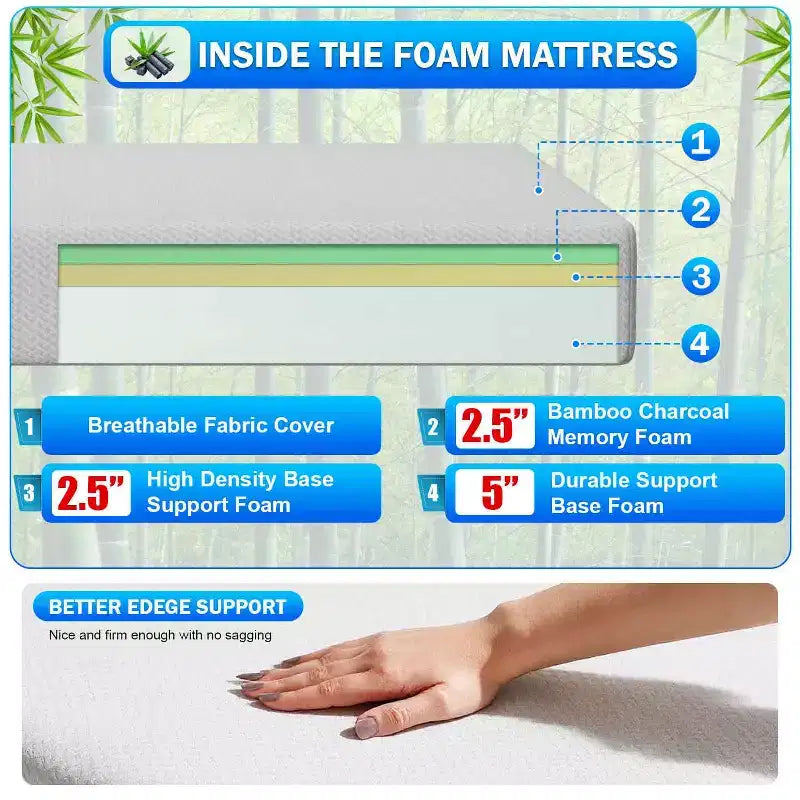 BestMassage 6 Inch Mattress Bamboo Charcoal Memory Foam Mattress Medium Firm Mattress CertiPUR-US Certified