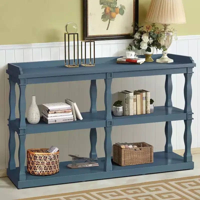 Okak Entryway Table with 3-Tier Open Storage Spaces, Console Table with Roman Column Effect Support Legs, Narrow Console Table for Hallway