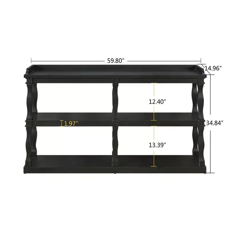 Okak Entryway Table with 3-Tier Open Storage Spaces, Console Table with Roman Column Effect Support Legs, Narrow Console Table for Hallway