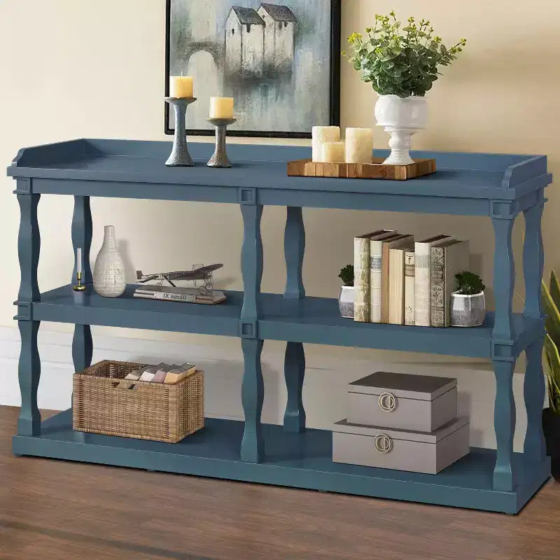 Okak Entryway Table with 3-Tier Open Storage Spaces, Console Table with Roman Column Effect Support Legs, Narrow Console Table for Hallway