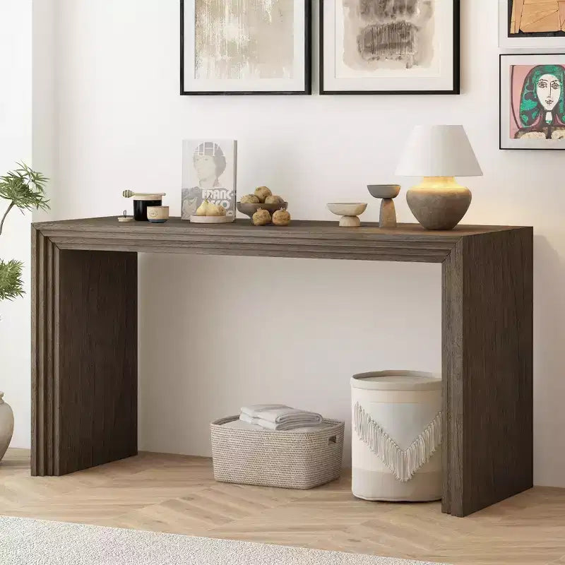 Okak Modern Console Table with Paulownia Veneer, Entryway Table with Unique Design and Thick Tabletop, Accent Table for Foyer, Living Room