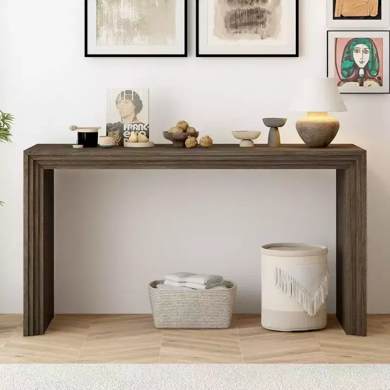 Okak Modern Console Table with Paulownia Veneer, Entryway Table with Unique Design and Thick Tabletop, Accent Table for Foyer, Living Room