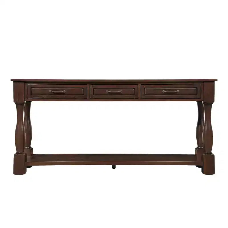 Okak 61IN Table console vintage en pin, Table d'entrée avec 3 tiroirs et 1 étagère inférieure, Table d'appoint pour l'entrée, le salon