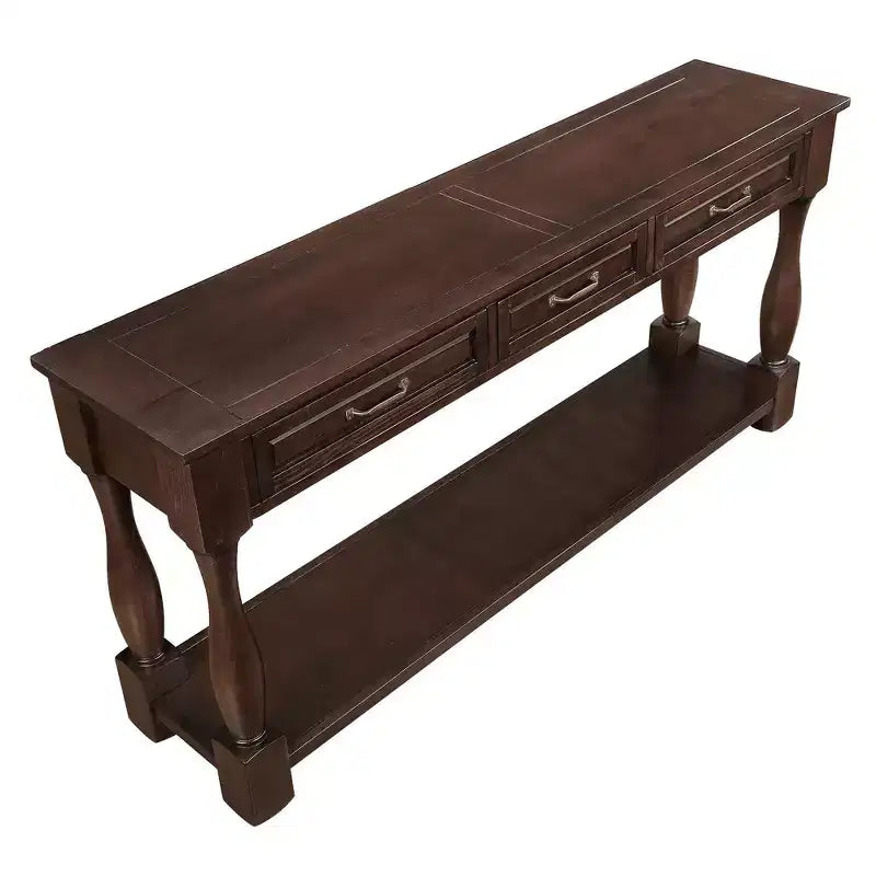 Okak 61IN Table console vintage en pin, Table d'entrée avec 3 tiroirs et 1 étagère inférieure, Table d'appoint pour l'entrée, le salon