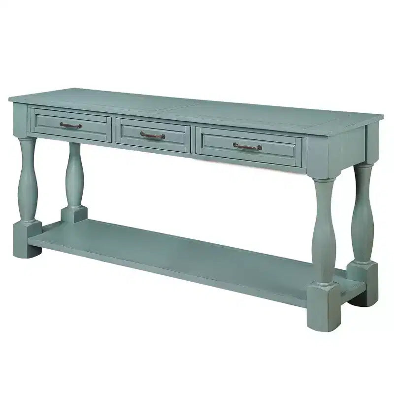 Okak 61IN Table console vintage en pin, Table d'entrée avec 3 tiroirs et 1 étagère inférieure, Table d'appoint pour l'entrée, le salon